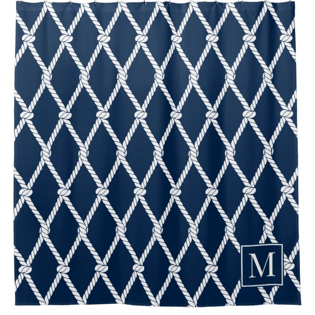 Cortina Para Box Monograma Náutico Preppy Costeiro - Azul Marinho e (Frente)