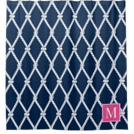 Cortina Para Box Monograma Náutico Preppy Costeiro - Azul Marinho e