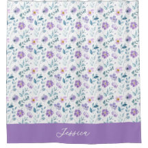 Monograma Nome Flor Silvestre Aquarela Roxo Verde