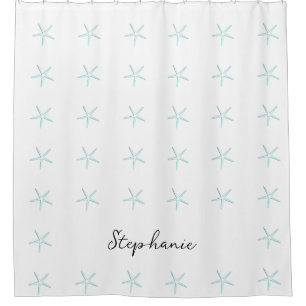 Cortina Para Box Monograma Nome personalizado Teal Blue Starfish Cu