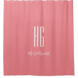 Cortina Para Box Monograma Personalizado Branco em Rosa Coral Moder