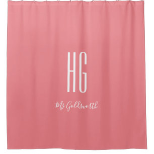 Cortina Para Box Monograma Personalizado Branco em Rosa Coral Moder