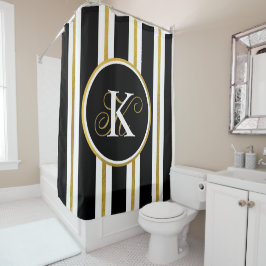 Cortina Para Box Monograma Personalizado de Stripes Negras e Dourad