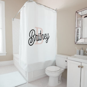 Cortina Para Box Monograma Personalizado Moderno e Nome Pastel Rosa