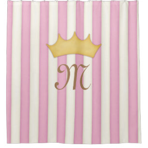 Cortina Para Box Monograma Princesa Coroa Listras Vitorianas Rosa