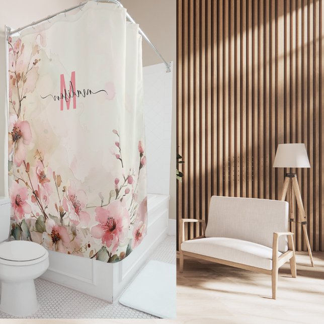 Cortina Para Box Monograma Rosa Elegante Moderno Casamento Personal (Criador carregado)