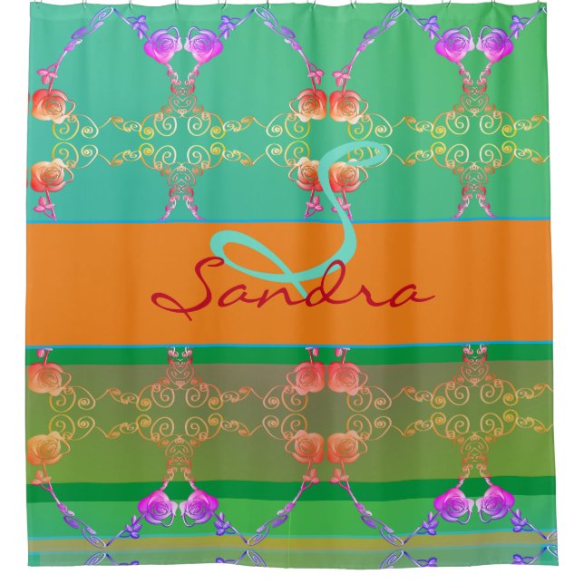 Cortina Para Box Monograma Rosa Heart Apricot Teal e Moss (Frente)