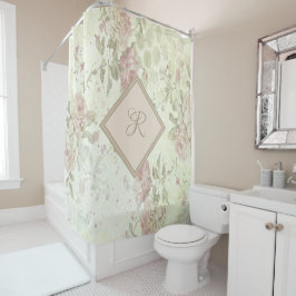 Cortina Para Box Monograma Rosa Verde Floral Shabby Chic Rosa Roxa 