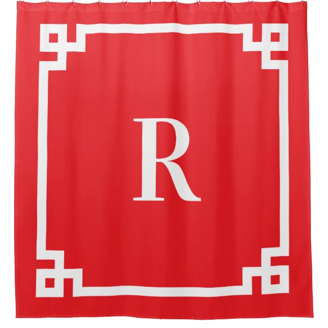 Cortina Para Box Monograma Simples - Chave Grego Vermelha e Branco (Frente)