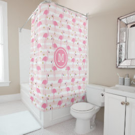Cortina Para Box Monograma Tropical Rosa Flamingo Stripe