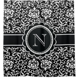 Cortina Para Box Monograma Tudor Garden Damask Elegante Preto