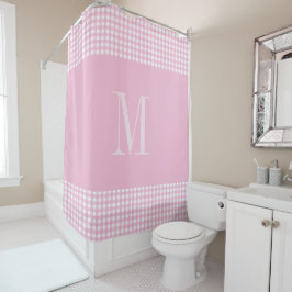 Cortina Para Box Monograma xadrez rosa e branco elegante