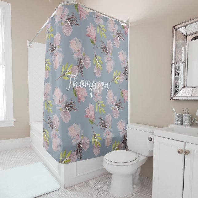 Cortina Para Box Monogramas Belo e atraente azul retrô moderno (In Situ)