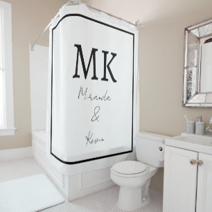Cortina Para Box Monogramas Preto Branco Moderno Minimalista Elegan