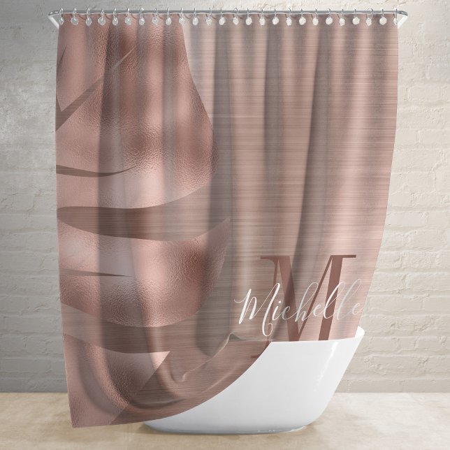 Cortina Para Box Monogrammed Rose Gold Brushed Metal Palm Leaf (Criador carregado)