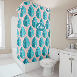 Cortina Para Box Monstera Leaves - Blue and Pink