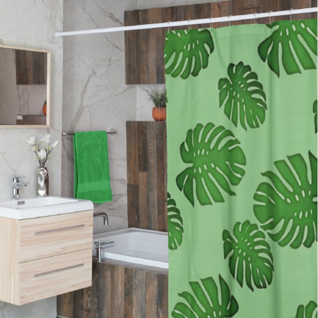 Cortina Para Box Monstera pintada - padrão das folhas tropicais (Criador carregado)
