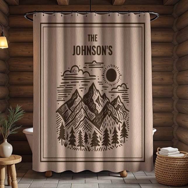 Cortina Para Box Montanhas Rústicas Modernas Personalizadas (Modern Rustic Custom Family Name Shower Curtain)