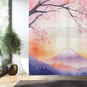 Cortina Para Box Monte Fuji Crepúsculo Aquarela Estilo Japonês
