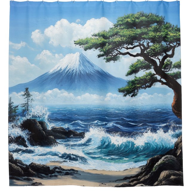 Cortina Para Box Monte Fuji Japan Ocean View Painting (Frente)