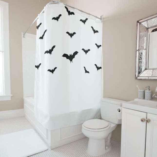 Cortina Para Box Morcegos Pretos & Brancos Cute Halloween Chic (In Situ)