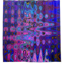 Mosaico Abstrato Rosa e Azul Ondulado Retro