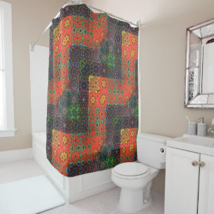 Cortina Para Box Mosaico caleidoscópio verde e coral envelhecido