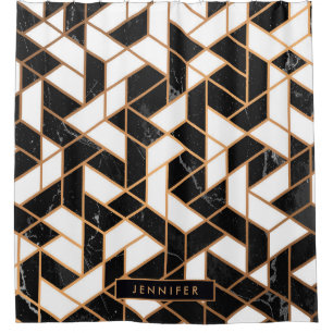 Cortina Para Box Mosaico do Mármore Preto e Branco