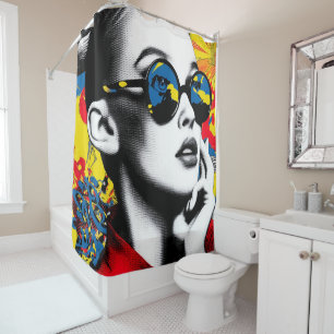 Cortina Para Box Mulher de arte pop com óculos de sol