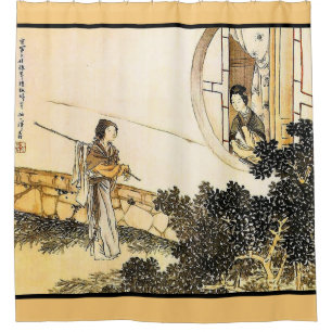 Cortina Para Box Mulher japonesa numa janela vintage sépia art