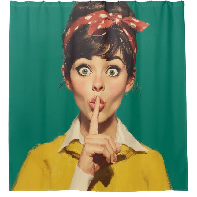 Cortina Para Box Mulher Retro Fazendo um Shush (Frente)