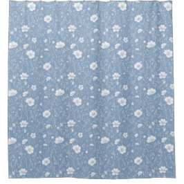 Cortina Para Box Muted Blue And White Wildflower Pattern