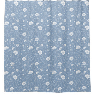 Cortina Para Box Muted Blue And White Wildflower Pattern