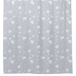 Cortina Para Box Muted Gray And White Wildflower Pattern