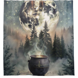 Cortina Para Box Mystical Moonlit Forest Cauldron - Arte Magica Tes