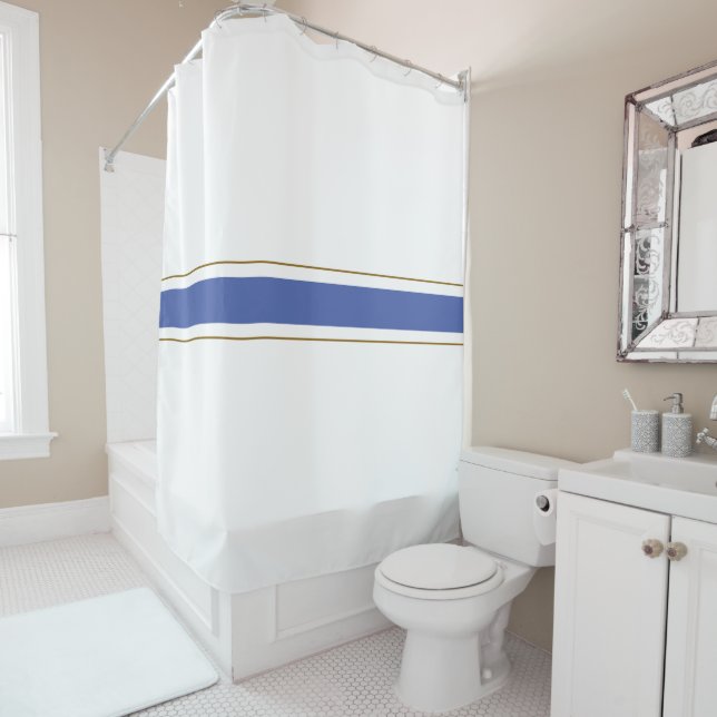 Cortina Para Box Na moda White Medium Blue Racing Stripes (In Situ)