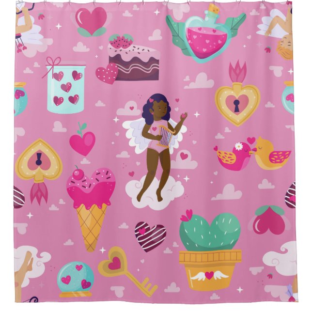 Cortina Para Box namorados preto de cherub africano angel harp (Frente)