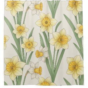Cortina Para Box Narciso Floral de Primavera em Amarelo Suave e Ver
