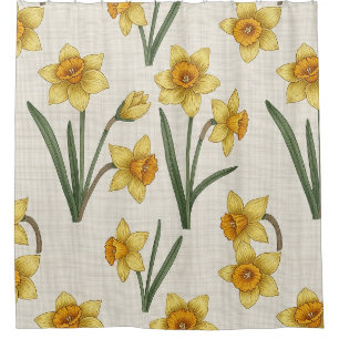 Cortina Para Box Narciso Floral de Primavera em Amarelo Suave e Ver