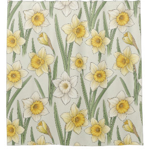 Cortina Para Box Narciso Floral de Primavera em Amarelo Suave e Ver