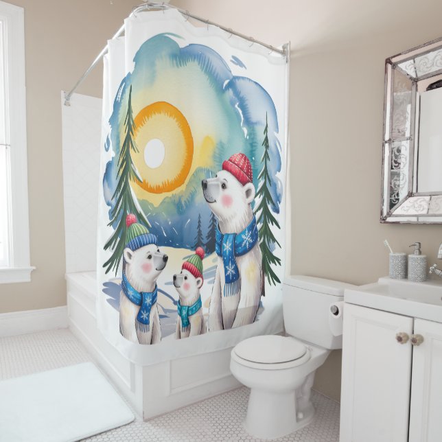 Cortina Para Box Natal da família de ursos polares de inverno (In Situ)