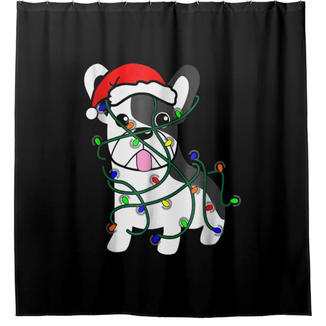 Cortina Para Box natal ilumina decoração engraçada buldogue francês (Frente)