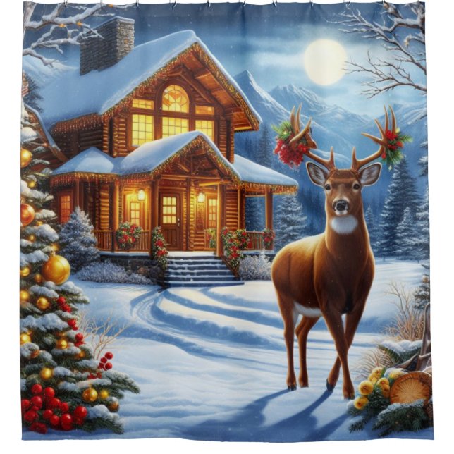 Cortina Para Box Natal/Inverno Deer Lodge (Frente)