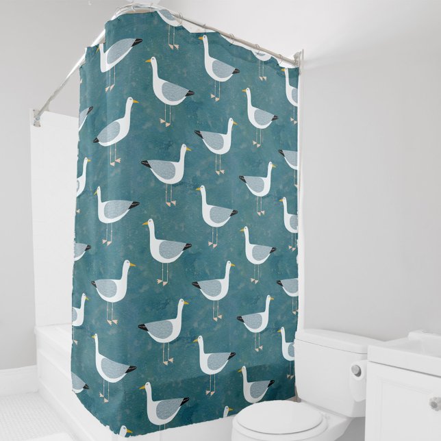 Cortina Para Box Náutica de gaivotas (Seagull nautical teal green shower curtain)