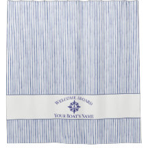  Nautical Stripe Monogram Boat Name Shower Curtain