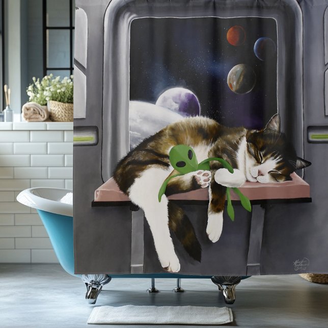 Cortina Para Box Nave Espacial Gato Tabby Verde Alien Stuffie Ficçã (Criador carregado)