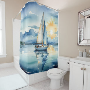 Cortina Para Box Nave-vela com aquarela em lago ao sol