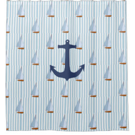 Cortina Para Box Navio Navegador Náutico Marinho, White e Blue Stri