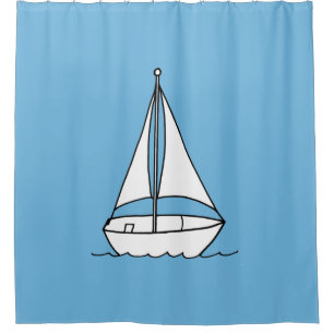 Cortina Para Box Navio-vela branco nas cortinas Chás azuis