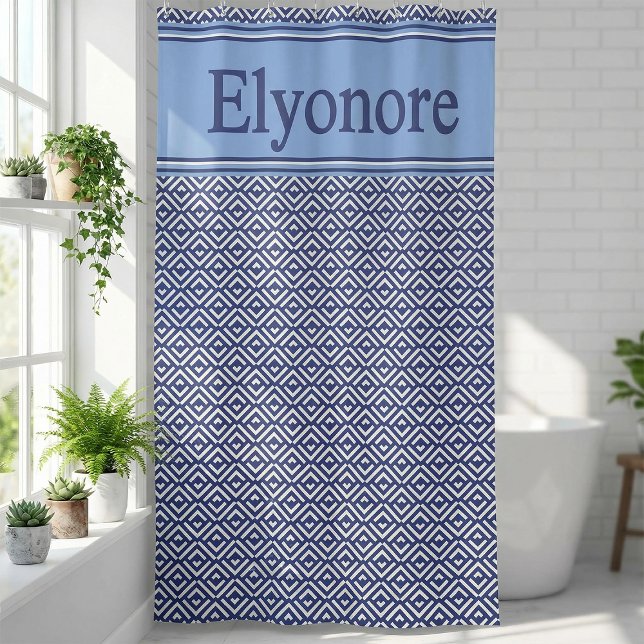 Cortina Para Box Navy Geometric Chevron Name Design (Criador carregado)